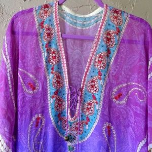 Indian Purple Silky Embroidery Tunic. New. Long.
